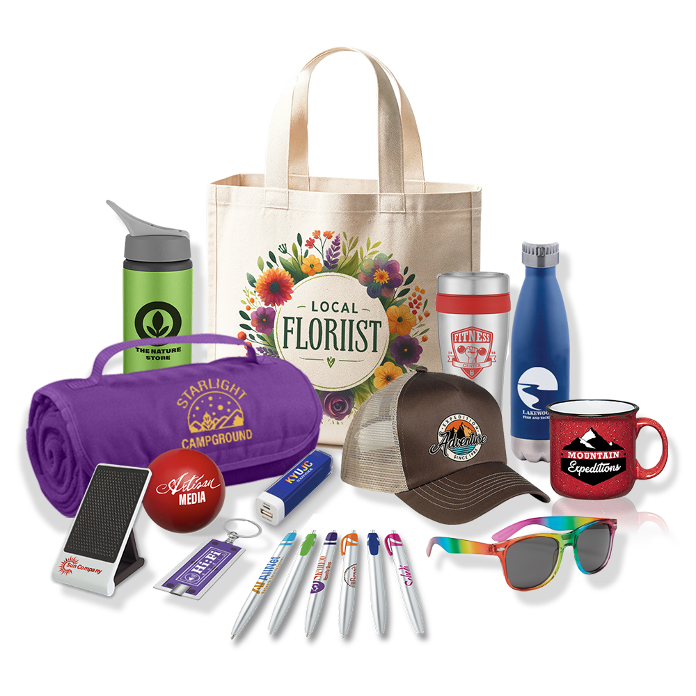 Assorted promotional products with custom branding